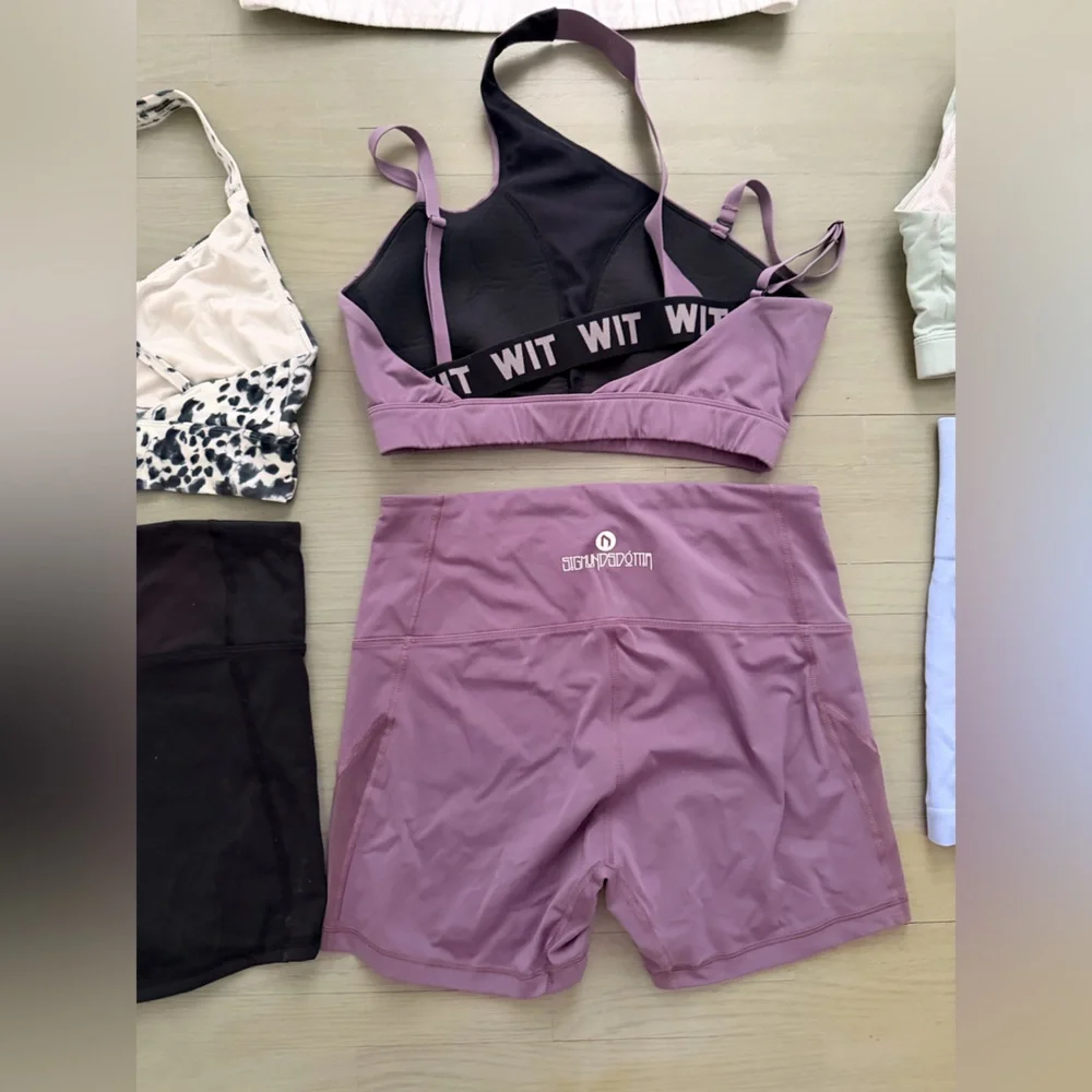 Three Sets of Stylish Activewear Biker Shorts and Sports Bras with Hoodie - Picture 7 of 16